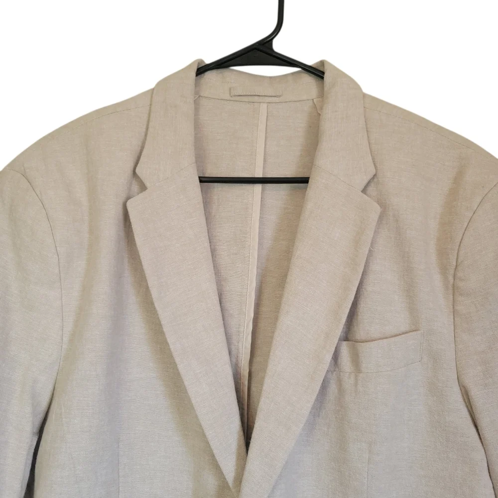 NWT Old Navy Mens Linen Cotton Blend Blazer Beige Summer Wedding Sport Coat